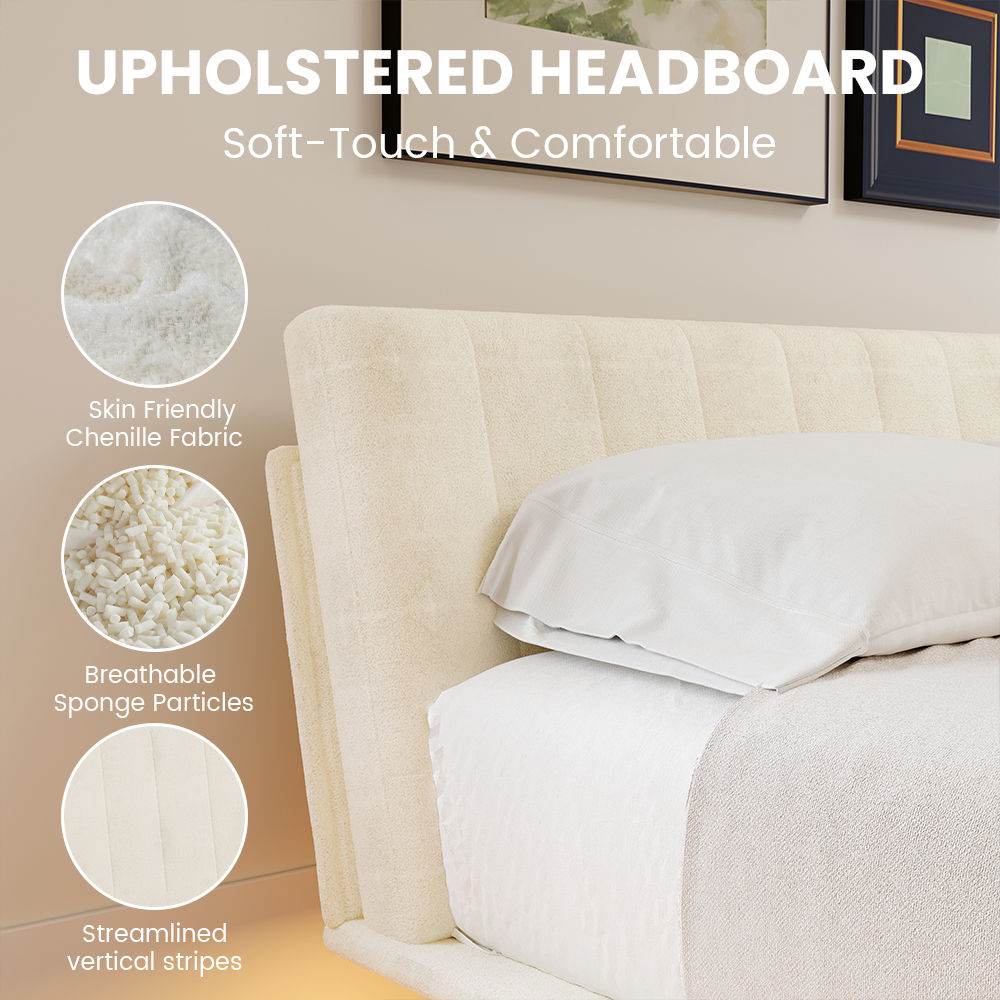Platform Bed Frame White Chenille Beds