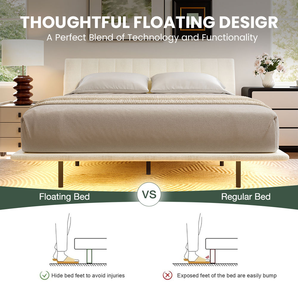Platform Bed Frame White Chenille Beds