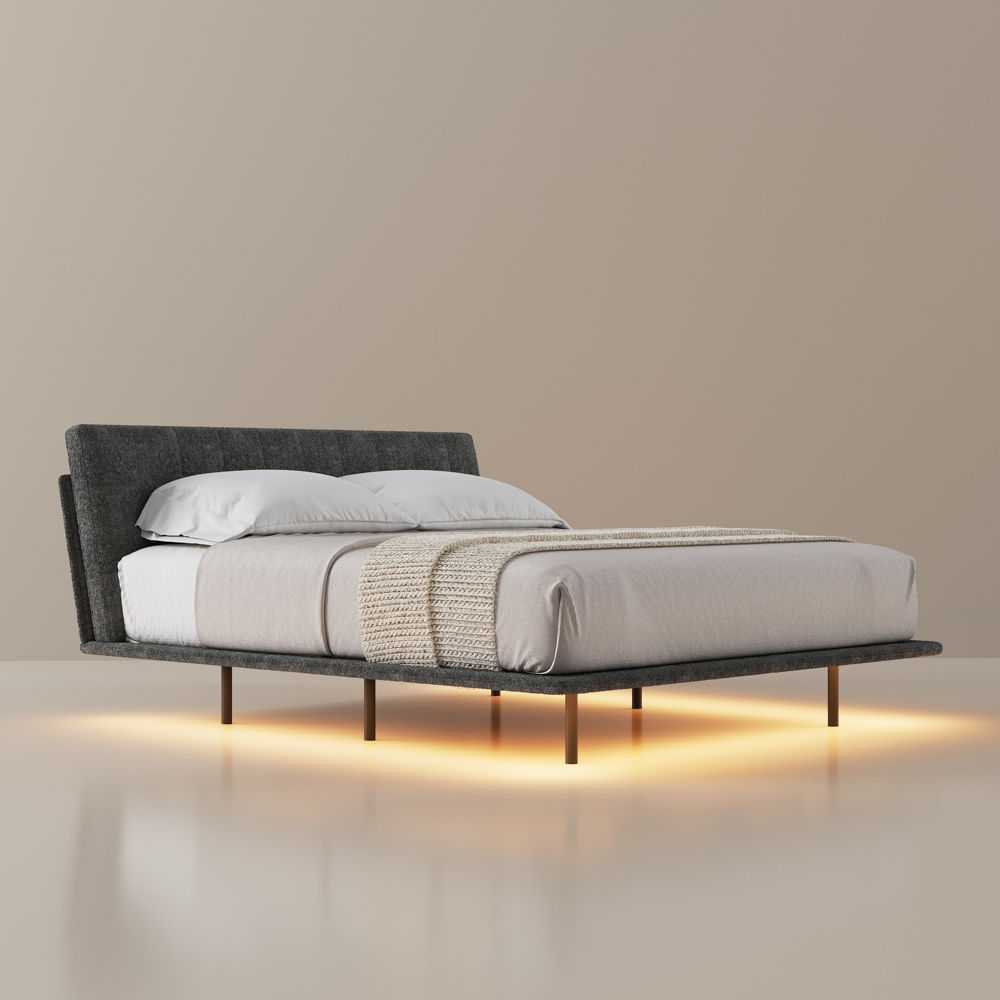 With Headboard Gray Chenille Beds