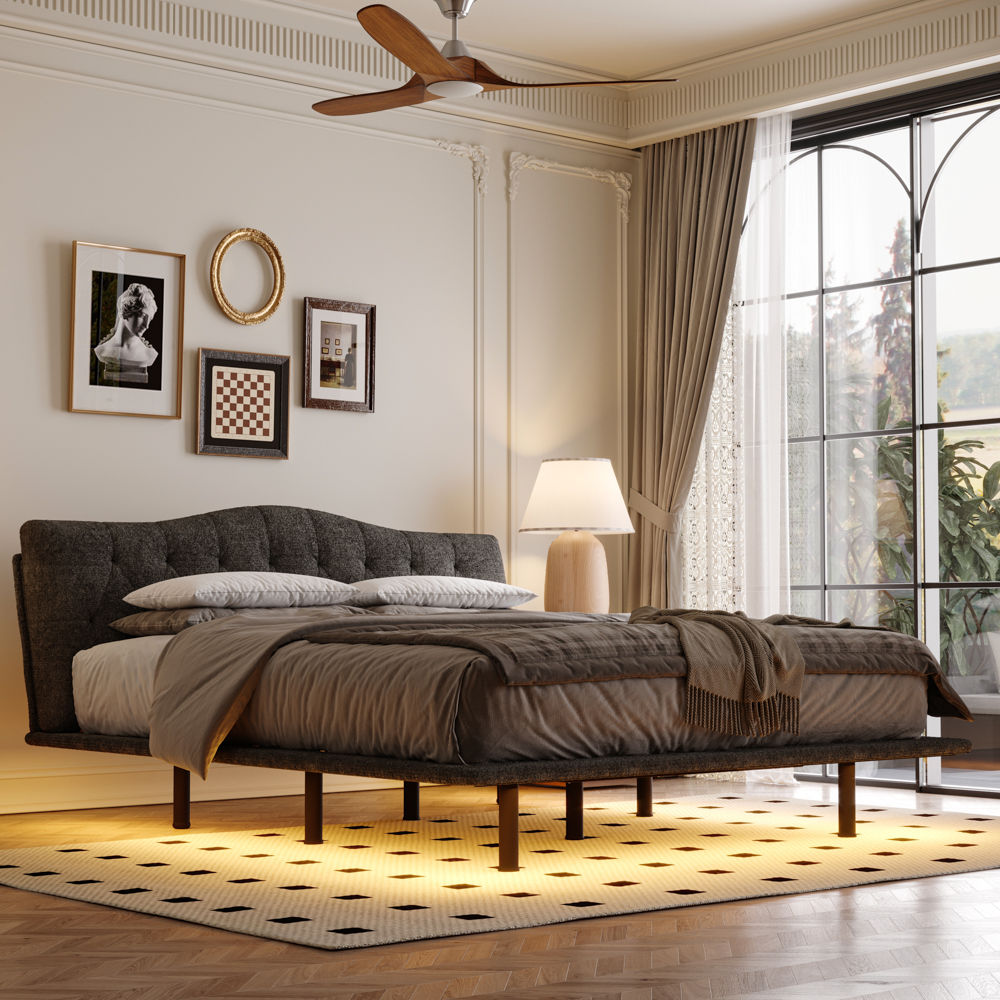 Upholstered Bed Frame Gray Chenille Beds