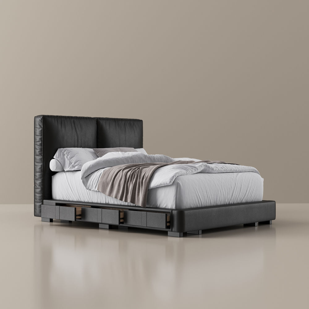 Queen Size Black Faux Leather Beds