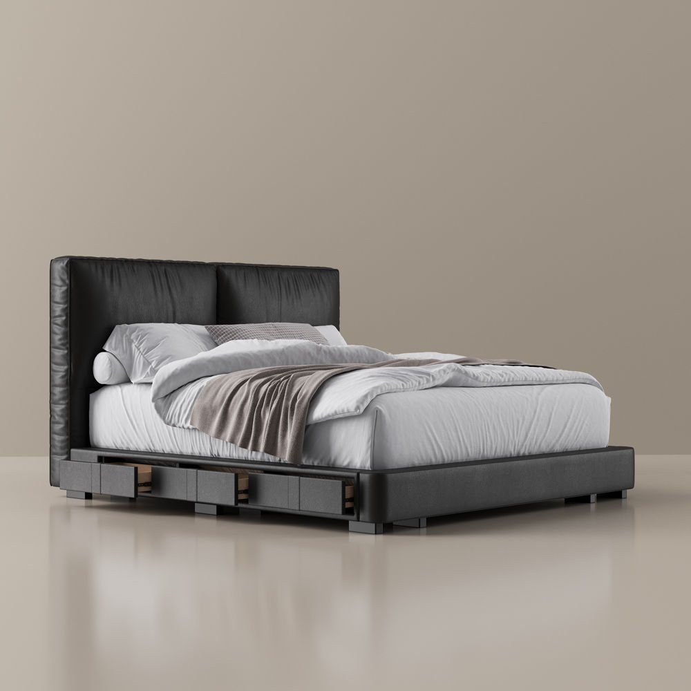Queen Size Black Faux Leather Beds