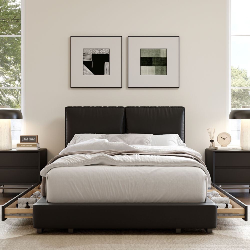 Upholstered Bed Frame Black Faux Leather Beds