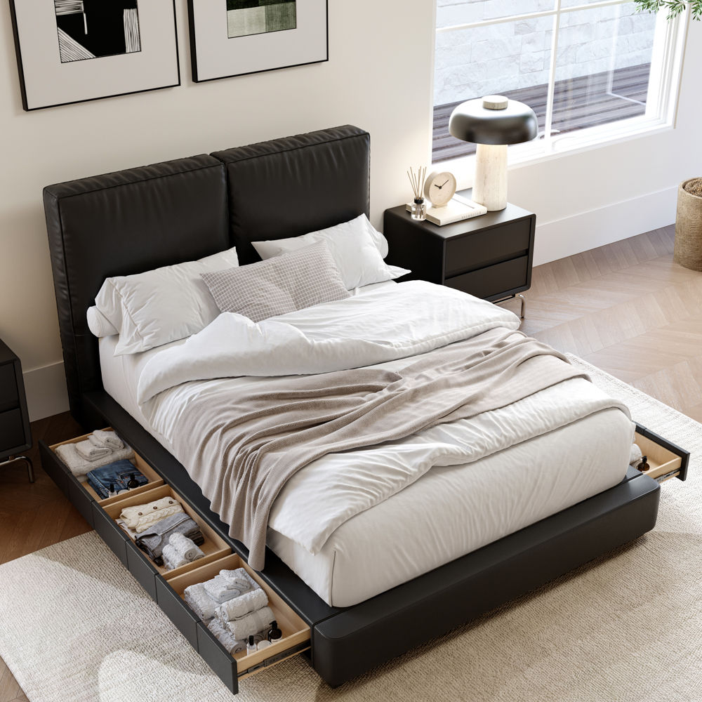 Partly Assemble Black Faux Leather Beds