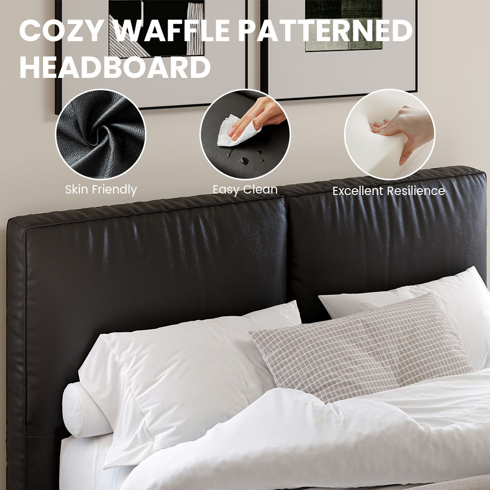 Wood Black Faux Leather Beds