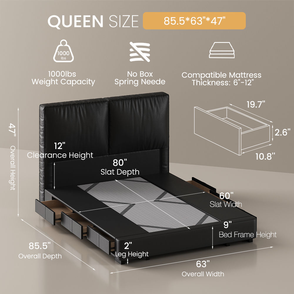 Winston Black Faux Leather Beds