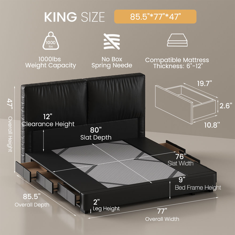 with Storage Black Faux Leather Beds