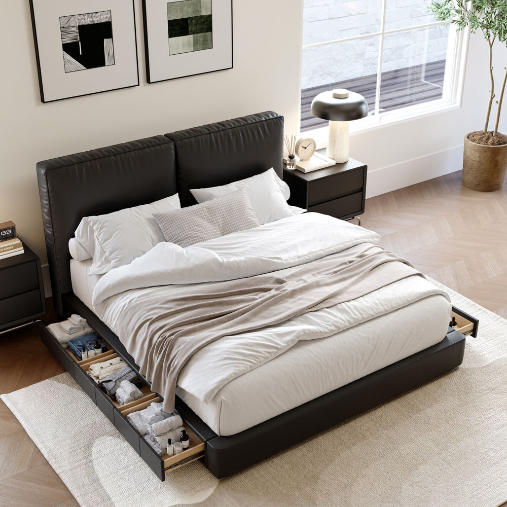 Platform Bed Frame Black Faux Leather Beds