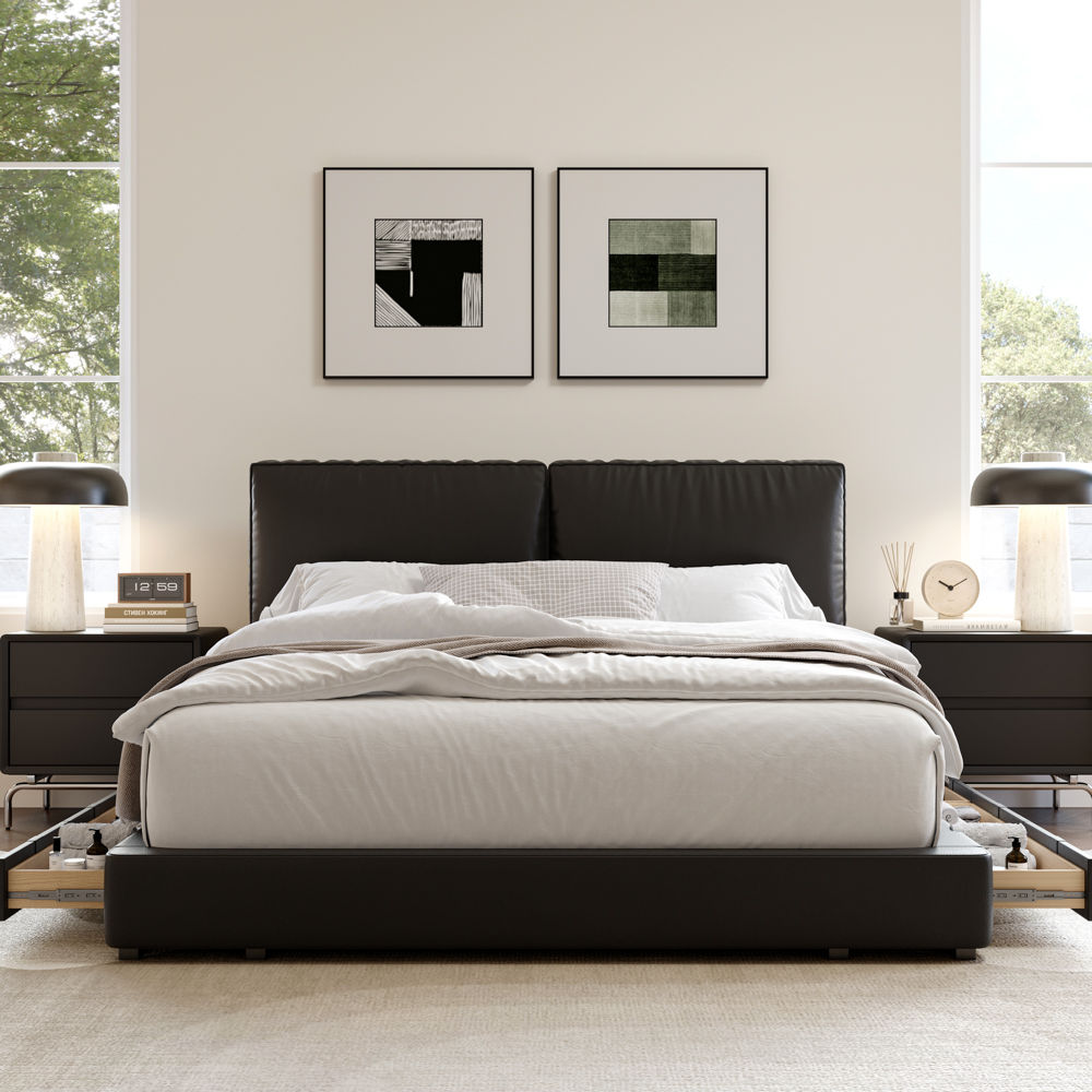 with Drawers Black Faux Leather Beds