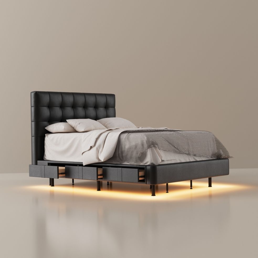 Wood Black Faux Leather Beds