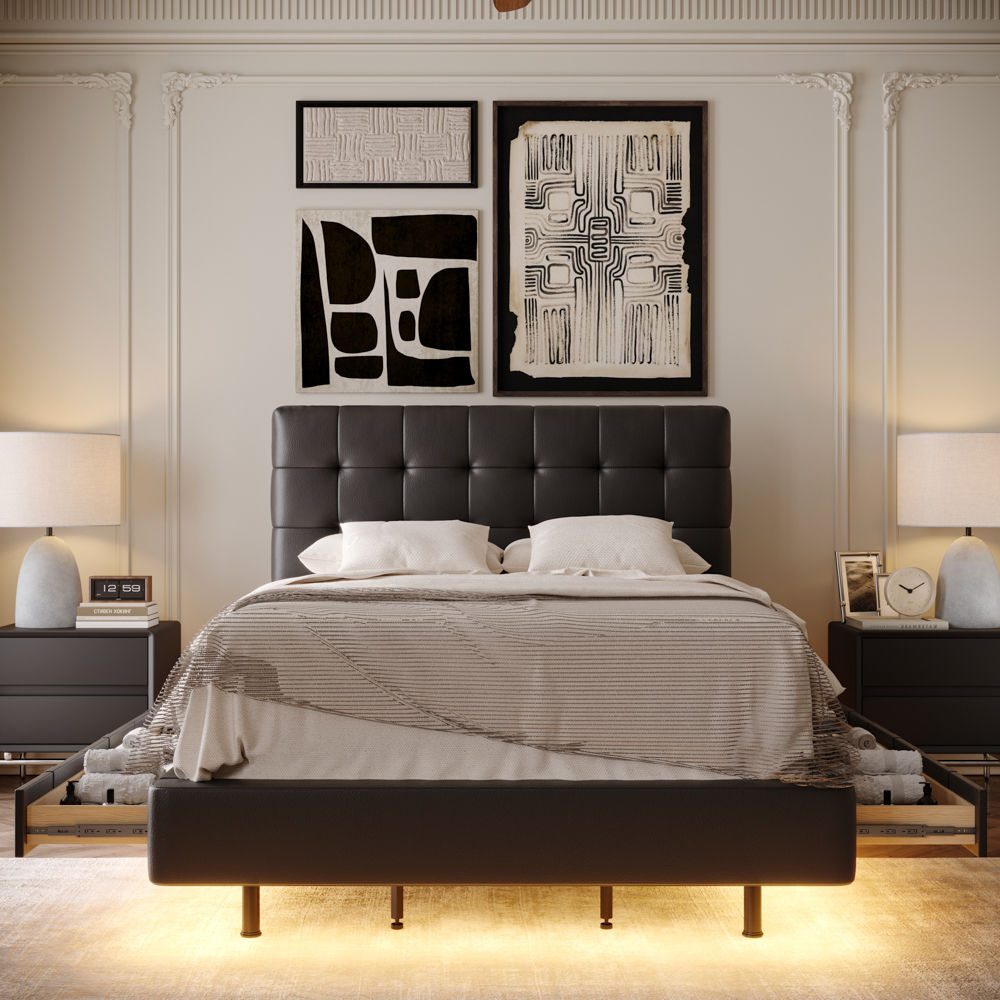 Modern Black Faux Leather Beds