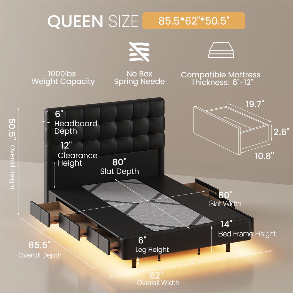 Black Black Faux Leather Beds