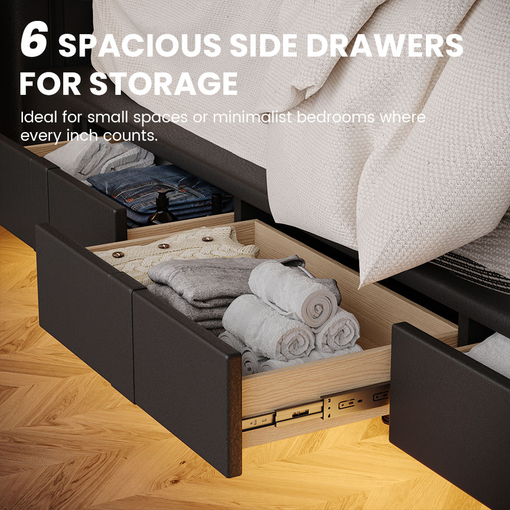 With Storage Black Faux Leather Beds