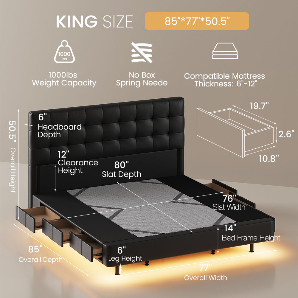 Partly Assemble Black Faux Leather Beds