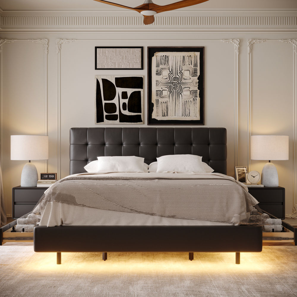 with Drawers Black Faux Leather Beds