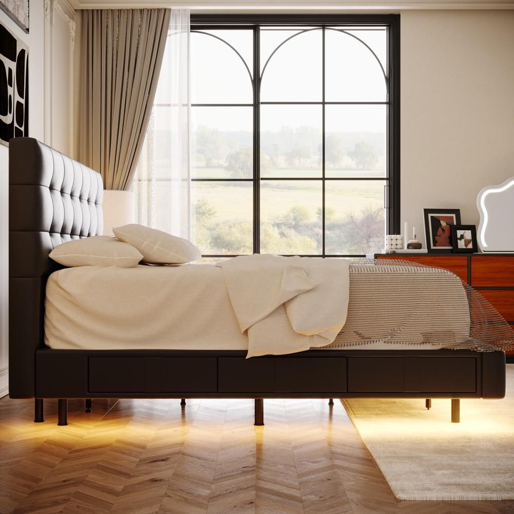 Plywood Black Faux Leather Beds