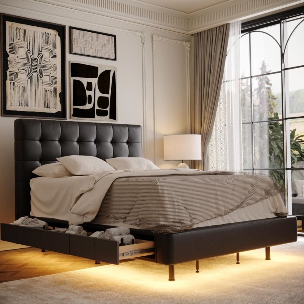 Black Black Faux Leather Beds