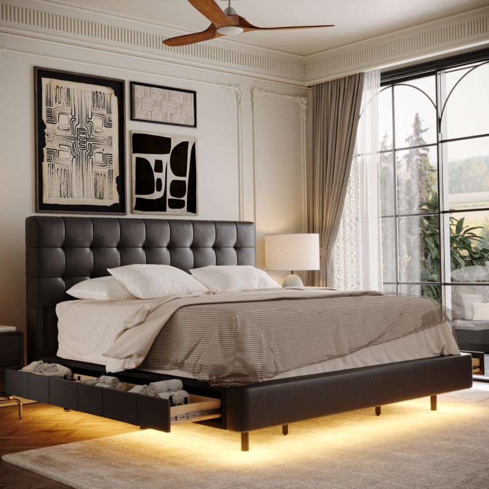 King Size Black Faux Leather Beds