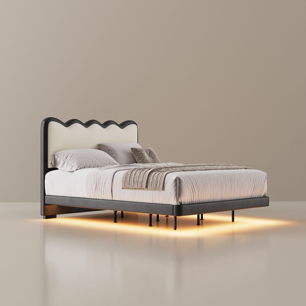 Platform Bed Frame White & Black Plywood Beds