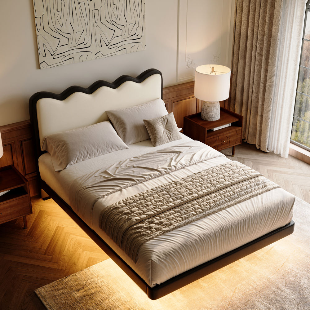 Mid Century Modern White & Black Plywood Beds