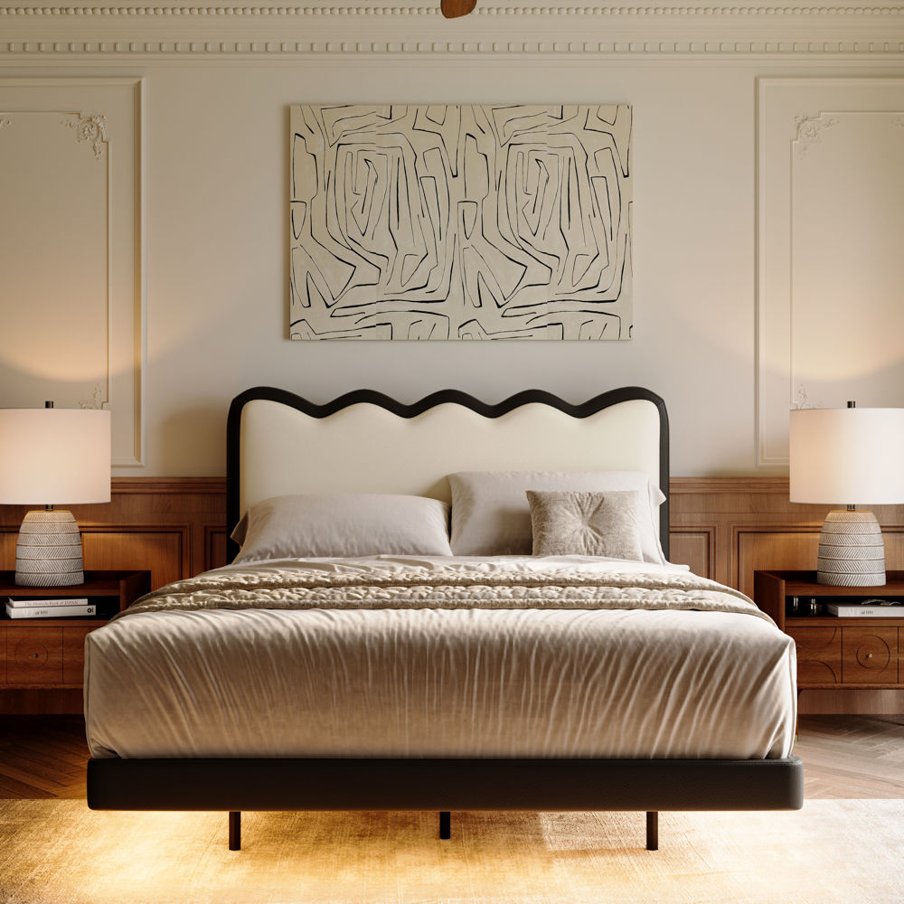 Floating Bed Frame White & Black Plywood Beds
