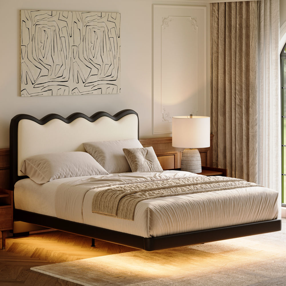 Platform Bed Frame White & Black Plywood Beds