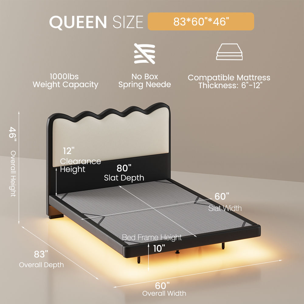 Floating Bed Frame White & Black Plywood Beds