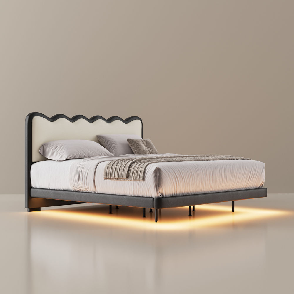 Platform Bed Frame White & Black Plywood Beds