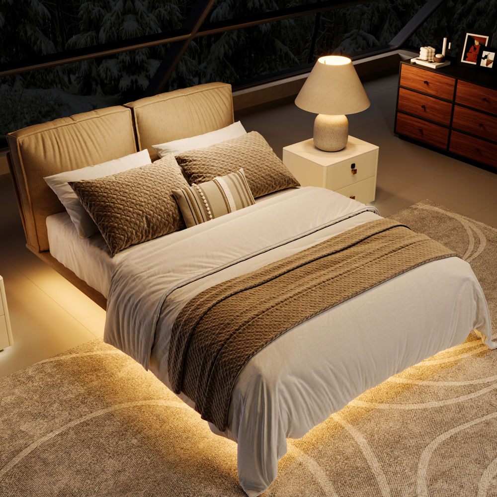 With Led Lights Khaki Linen Beds