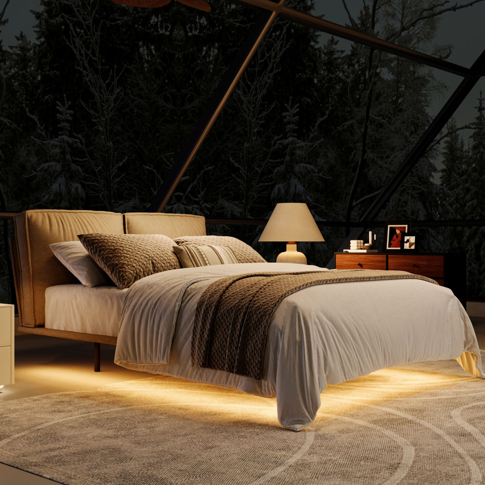With Led Lights Khaki Linen Beds