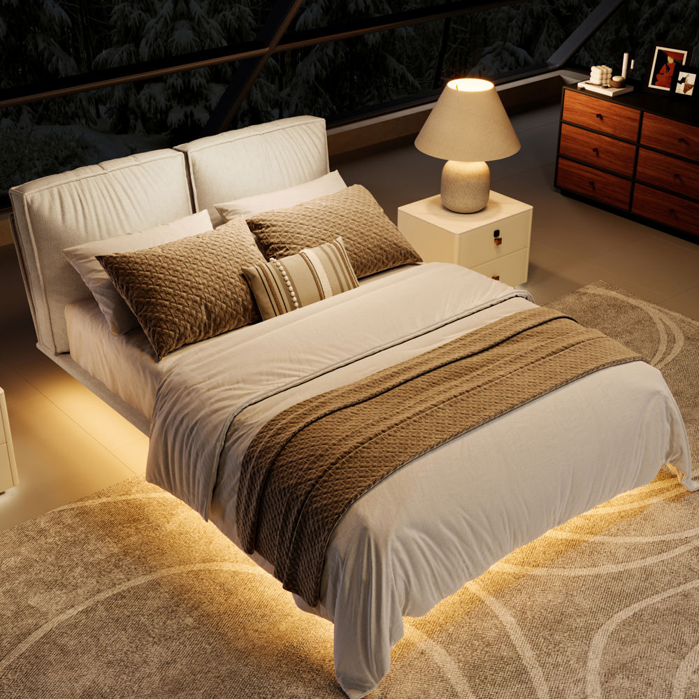 King Size Beige Linen Beds