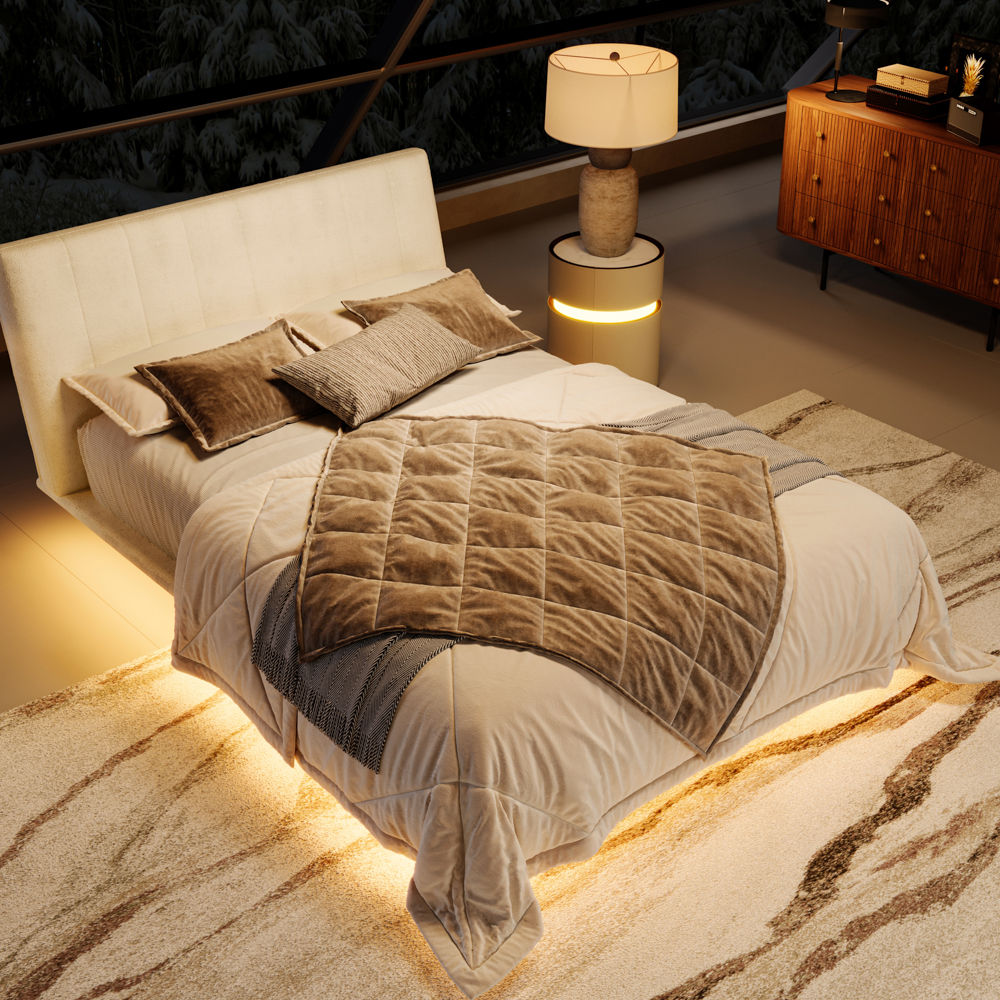 With Headboard White Chenille Beds