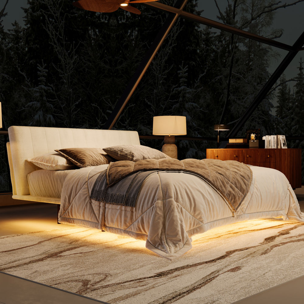 with LED Lights White Chenille Beds