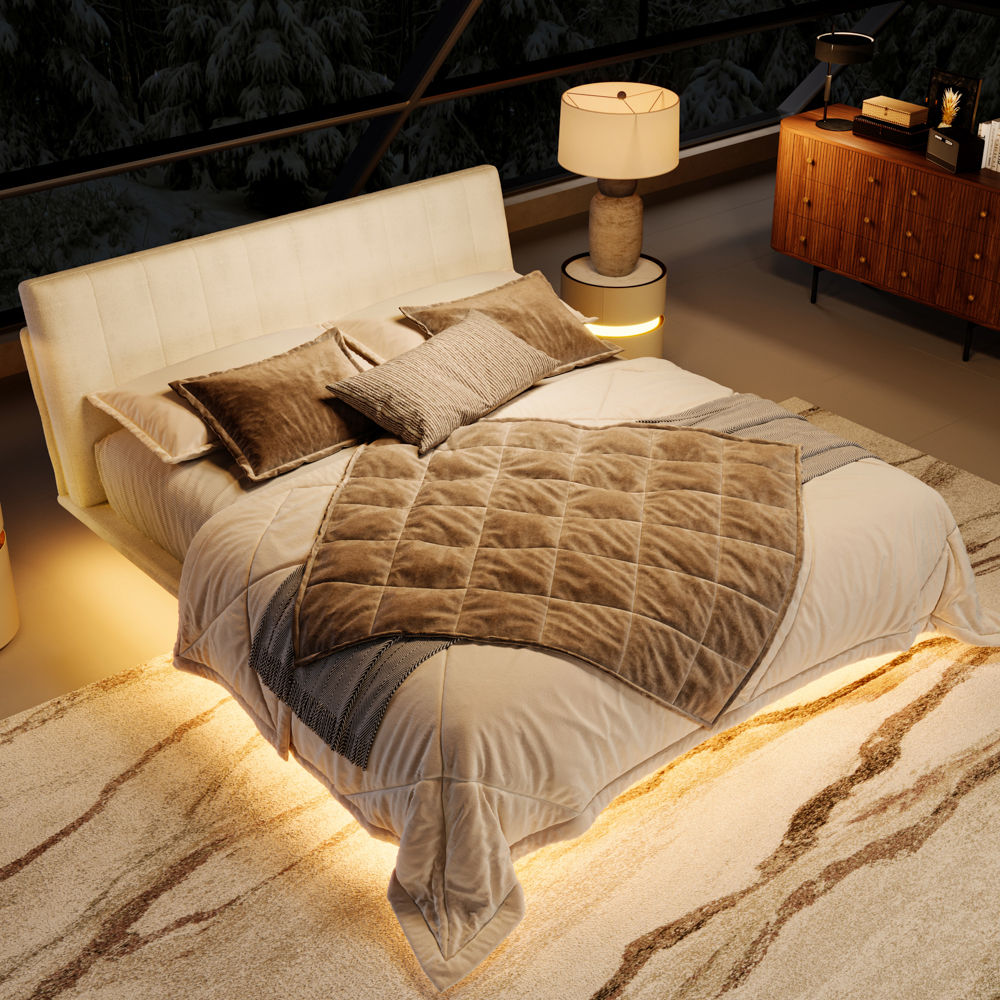 with LED Lights White Chenille Beds