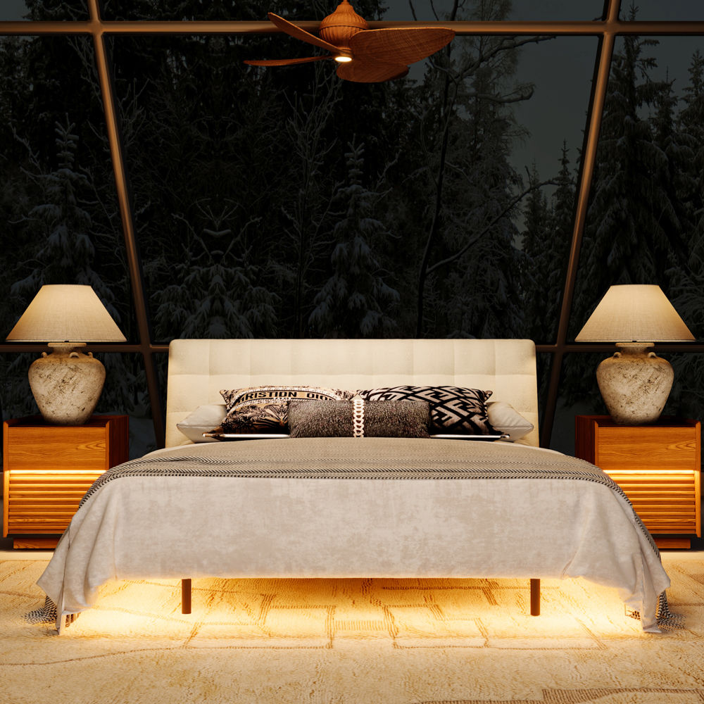 Upholstered Bed Frame White Chenille Beds
