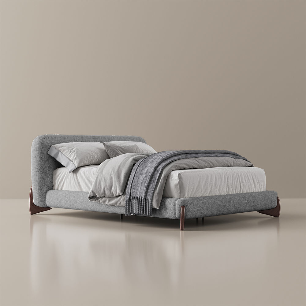 Low Profile Bed Light Gray Boucle Beds