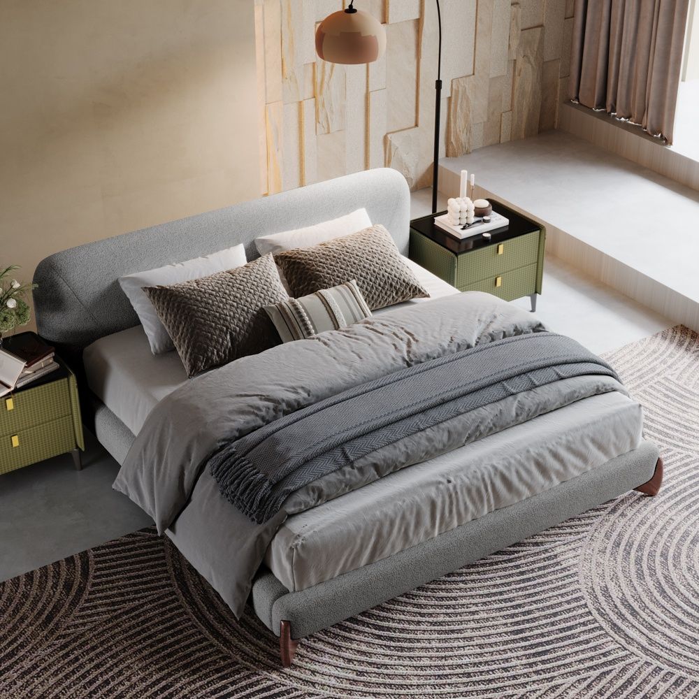 Upholstered Bed Frame Light Gray Boucle Beds