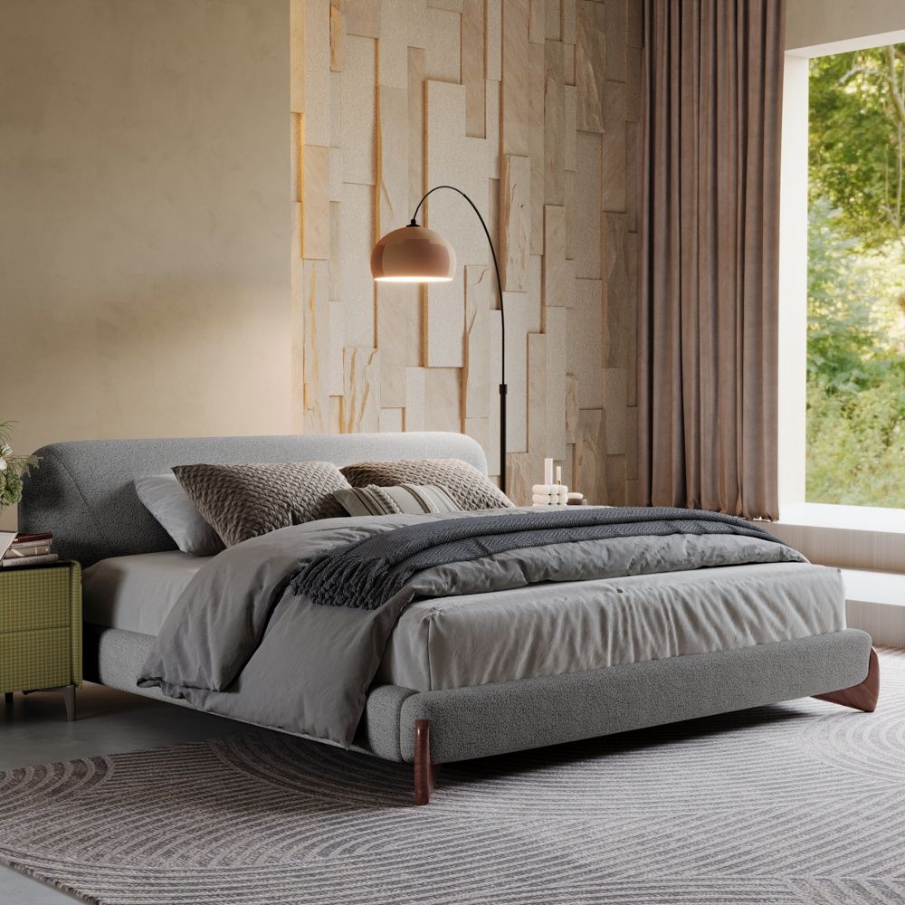 Queen Size Light Gray Boucle Beds