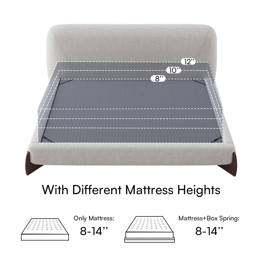 Low Profile Bed Beige Boucle Beds