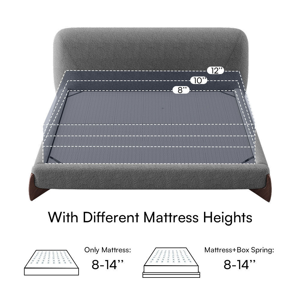 Low Profile Bed Light Gray Boucle Beds