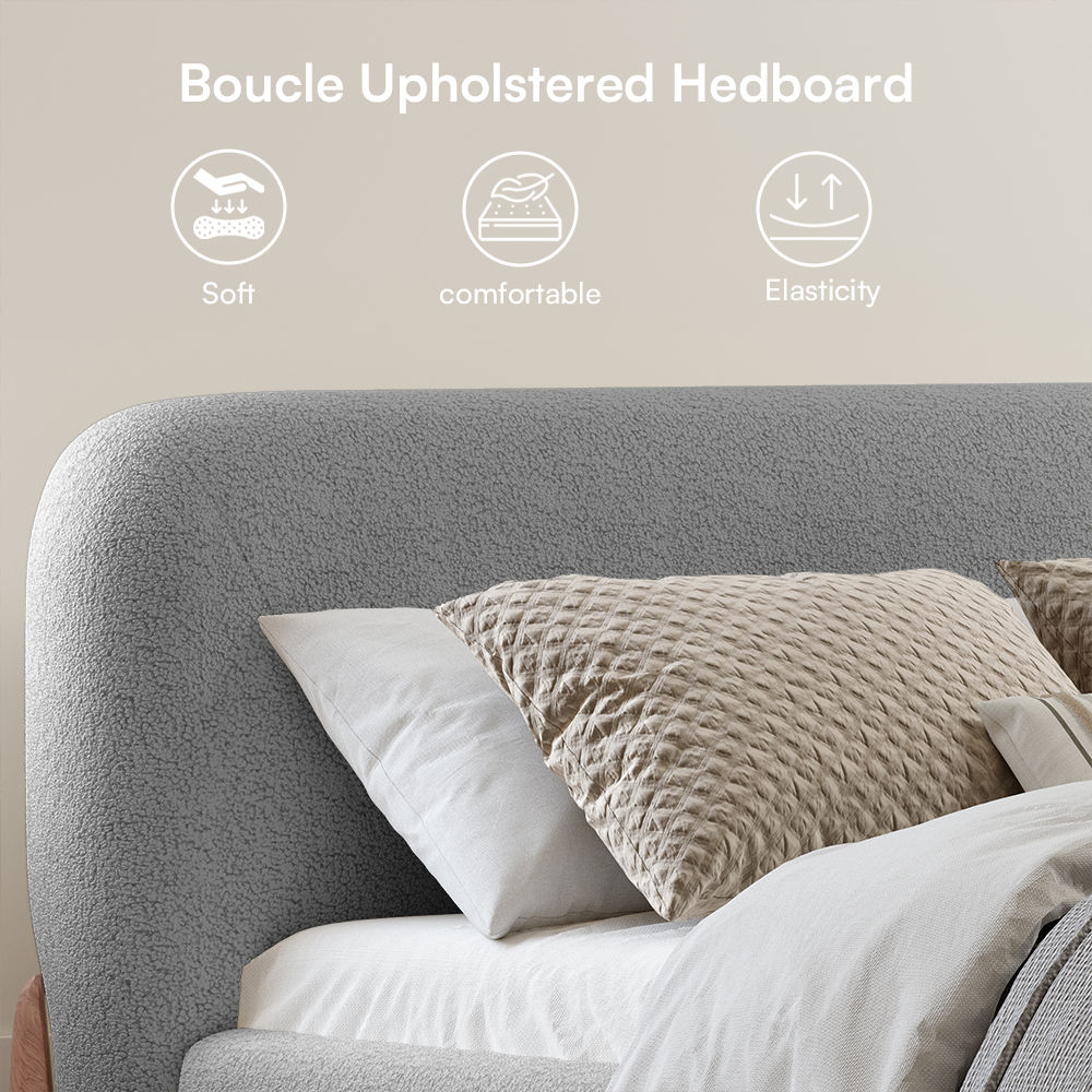 Queen Size Light Gray Boucle Beds