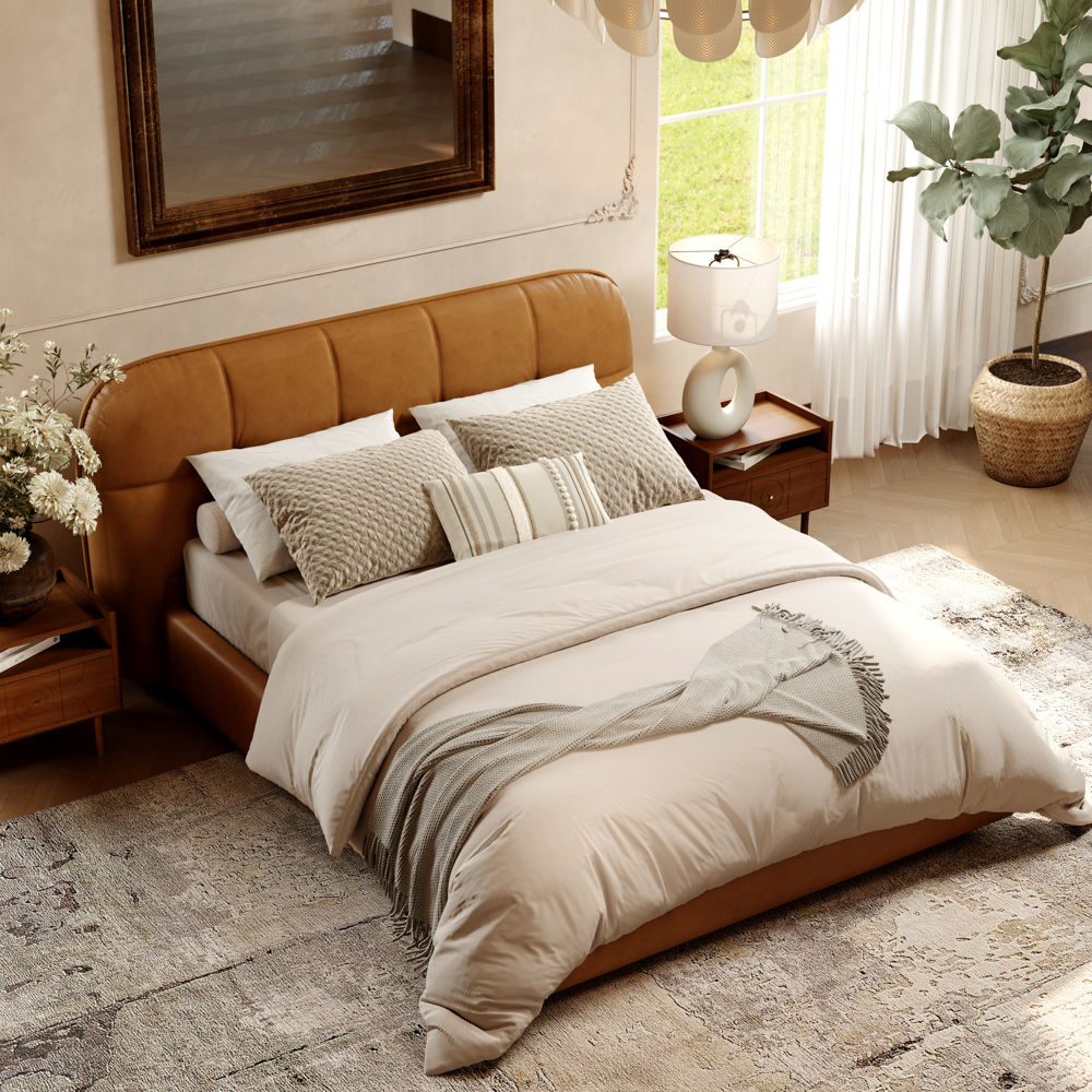 Modern Brown PU Leather Beds