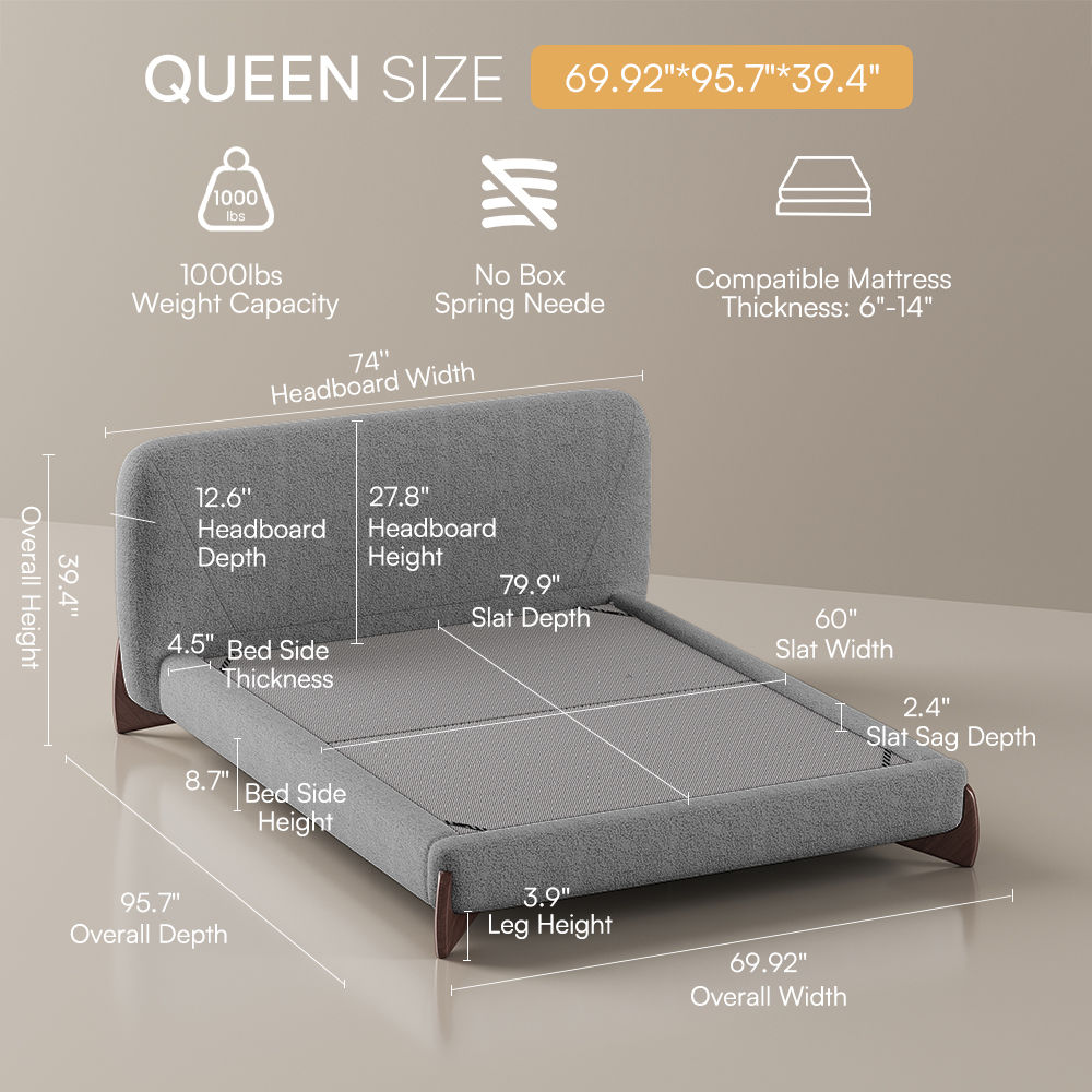 Modern Light Gray Boucle Beds