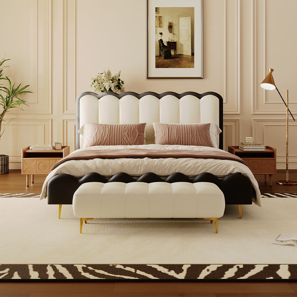 Arco Ivory white & Black Leather Beds