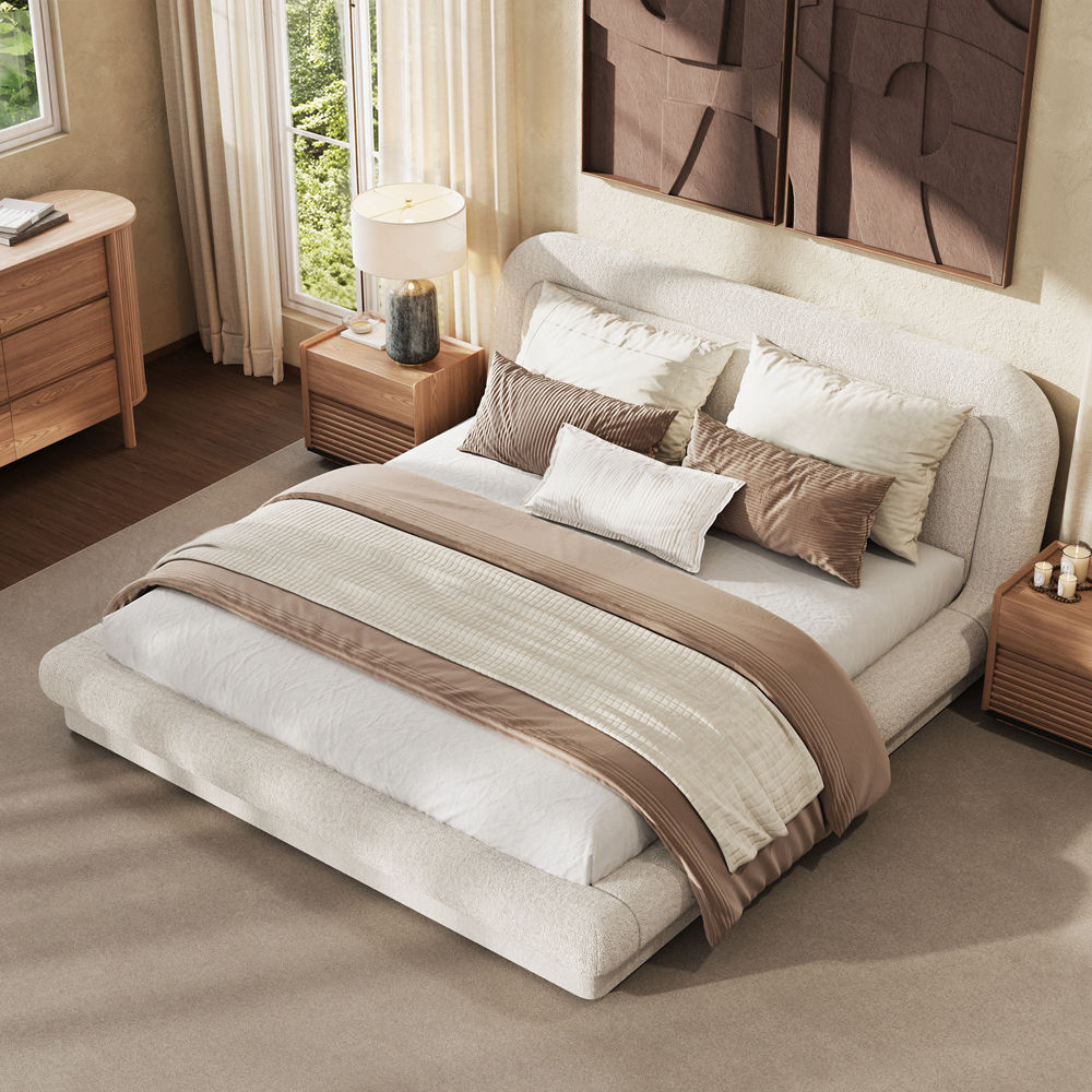 Upholstered Bed Frame Beige Chenille Beds