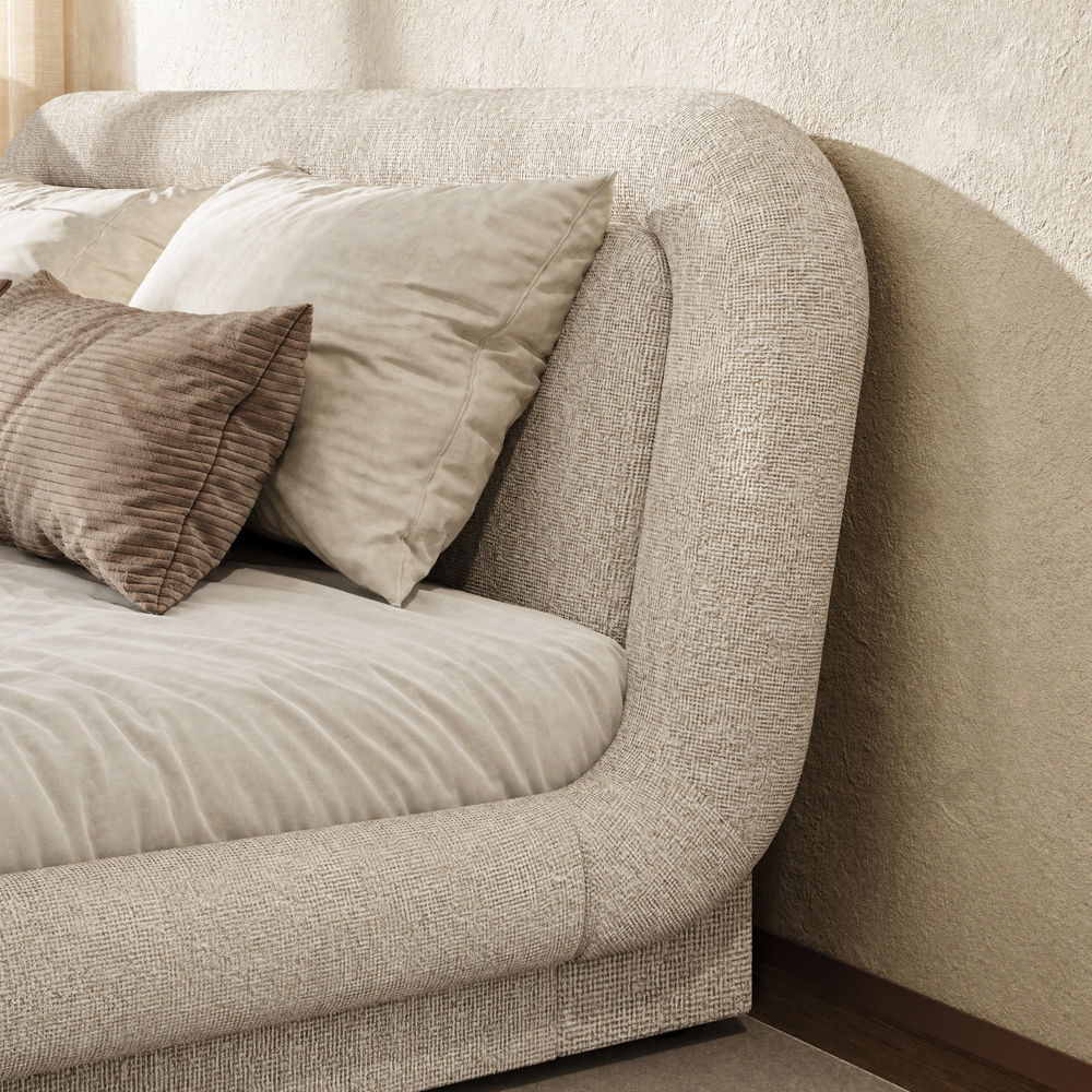 Platform Bed Frame Beige Chenille Beds