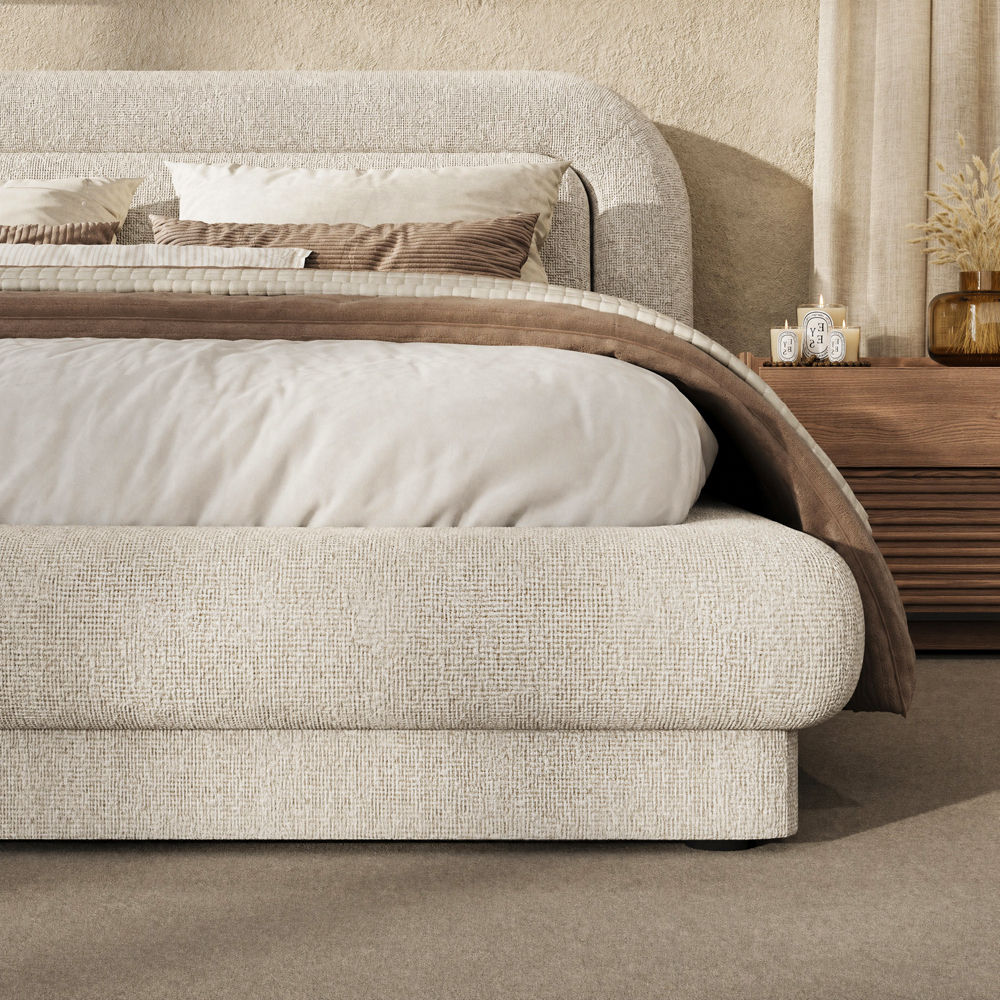Low Profile Bed Beige Chenille Beds