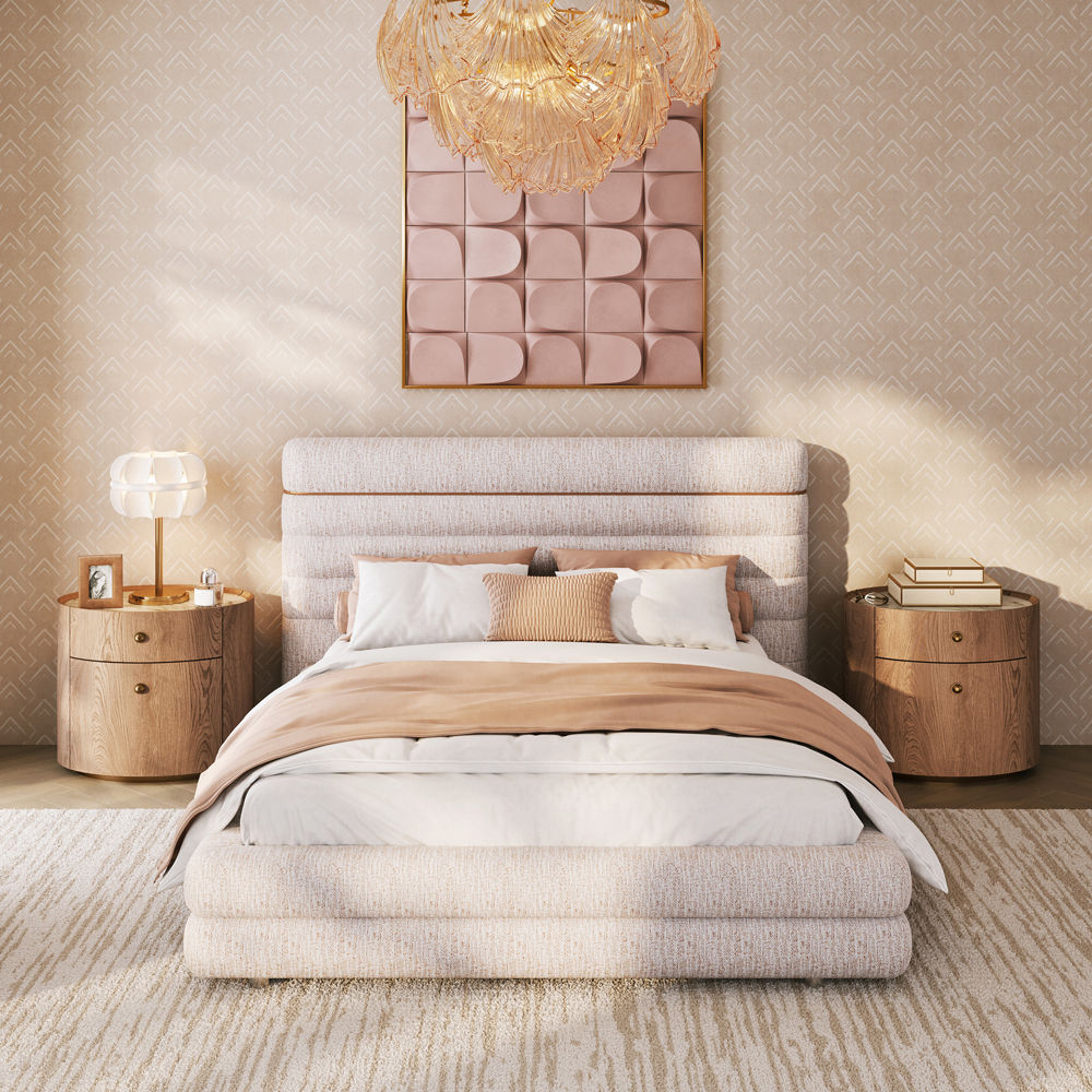 Mid Century Modern Pink & White Chenille Beds