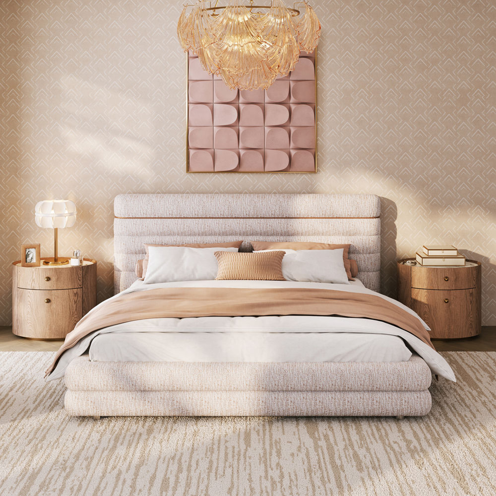 Mid Century Modern Pink & White Chenille Beds