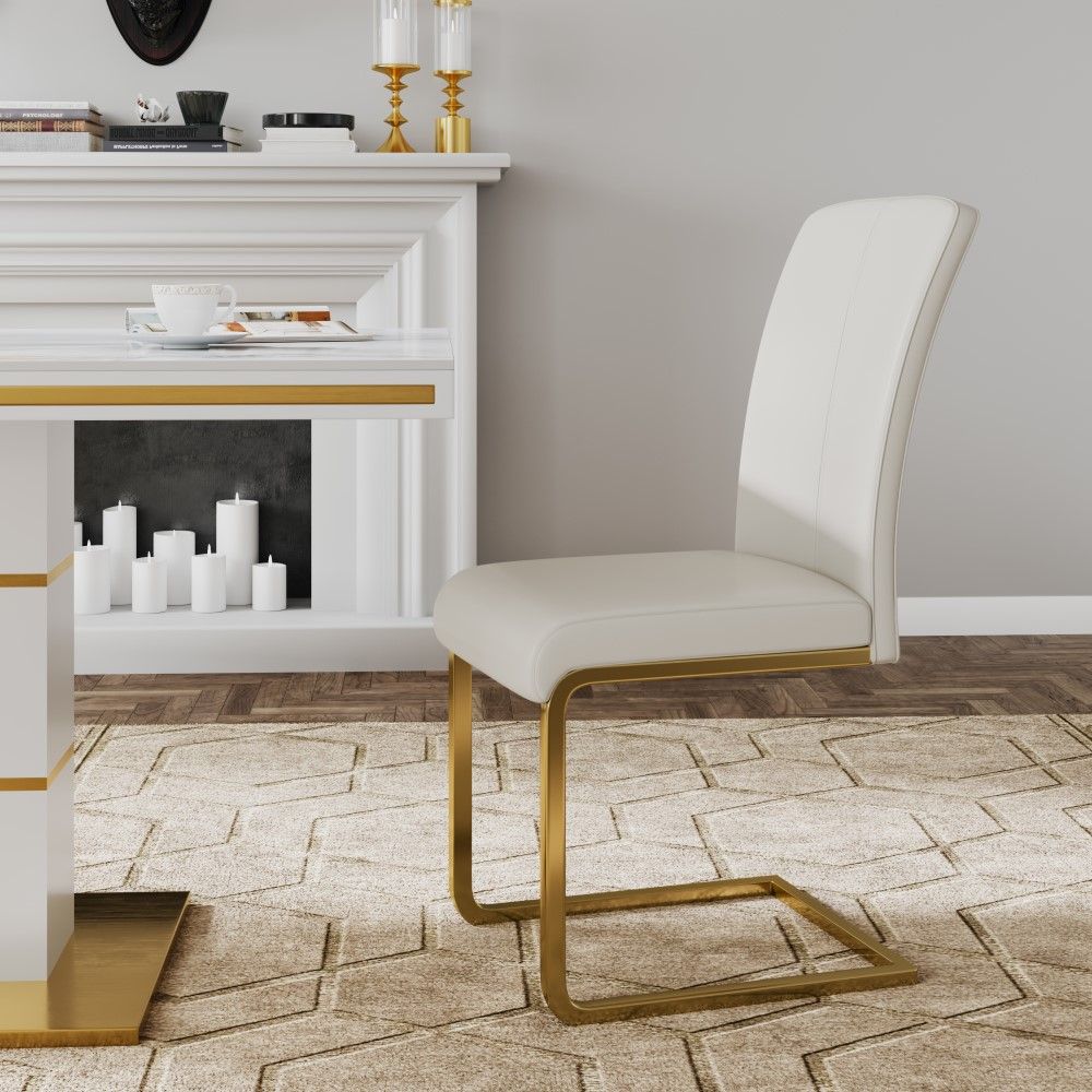 Metal Leg White Leather Dining Chairs